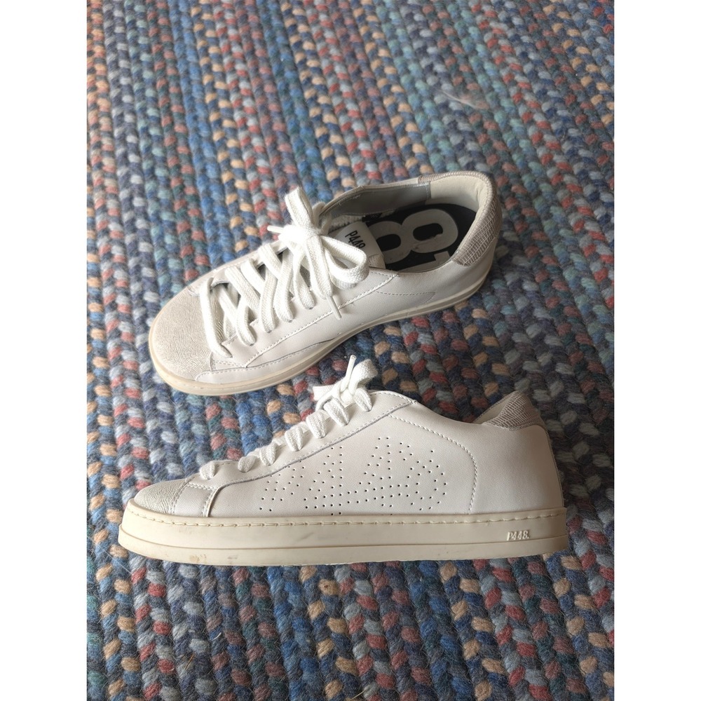 P448 John Low Top Sneakers White Leather Suede Toe Lace Up Womens 36 - Picture 3 of 8